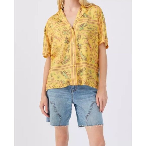 Urban Outfitters UO Gardenia Florida Map Print Button Down Shirt L - Picture 1 of 11